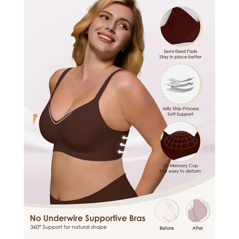 As Women's Fairy Seamless Wireless Push Up Comfort Bras V Neck Back 32DD